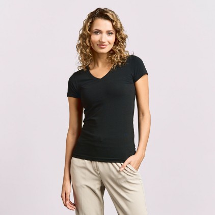 T-shirt slim col V Femmes - 9D/black (images3086_E1_G_K_.jpg)